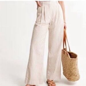 Abercrombie & Fitch Beige Striped Wide-Leg Pants